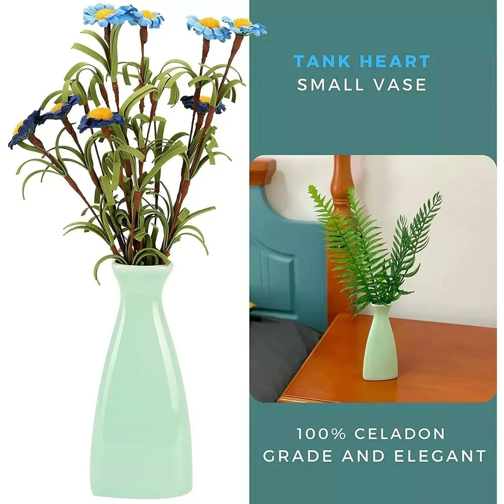 Set of 2 Celadon Small Bud Vase for Flowers Mini Vases for Decor, Green & Blue